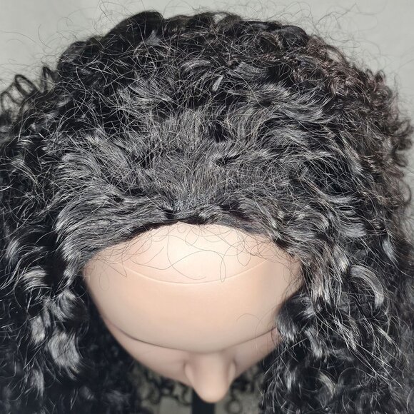 OQ Water Wave Human Hair 18" Curly Half Wig 180% Density Glueless 3 in 1 Black - Picture 3 of 9
